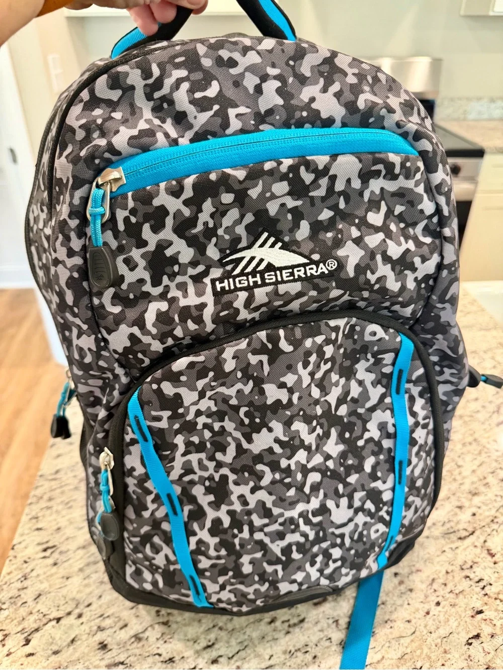 High Sierra Access Laptop Backpack Black Gray Camo Turquoise Travel like New